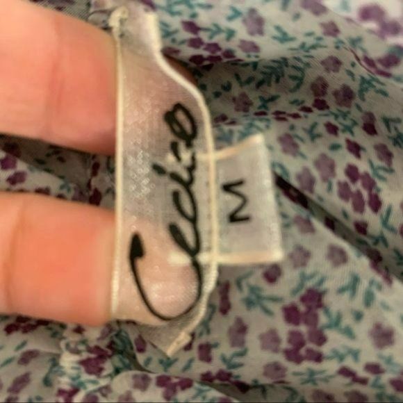 Cecico Women's Floral Off Cold Shoulder‎ Peplum Sheer Blouse Size Medium M - Picture 10 of 12